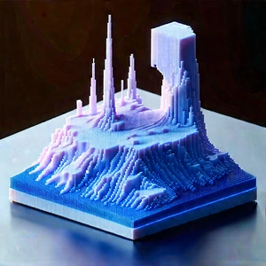 3d Printer With Digital Particles With Model Mountainous