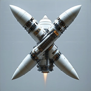 A Rocket Ship Is Shown In A Close-up View, With Its Two Main Engines Facing The Camera