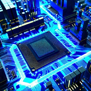 Circuit board with blue light glow