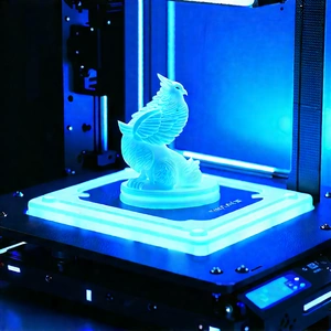 3d printer with blue light glow