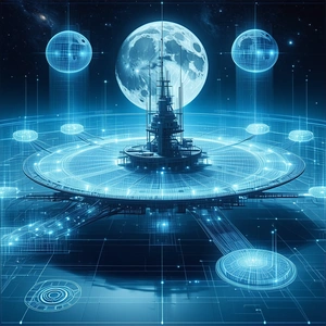 A Futuristic Space Station With A Large, Round Structure At Its Center