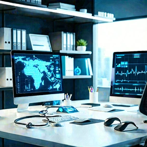 Healthcare Technology In Tech Office With Desk Computer