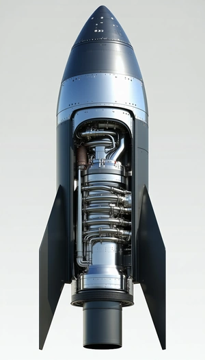 A Rocket Ship Is Shown In A Close-up View, With Its Engine And Pipes Visible