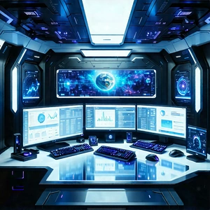 Futuristic Digital Workspace With Image, There