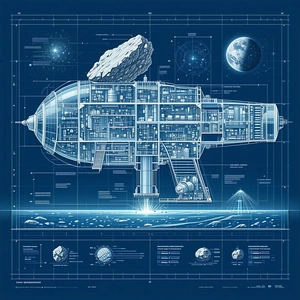 blueprint spacecraft, featuring large, round