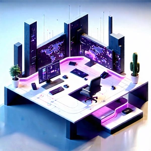 Futuristic tech startup office