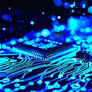 Circuit board with blue light glow