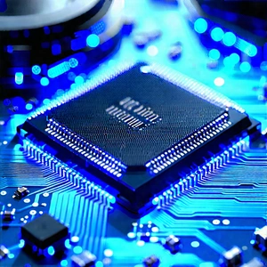 Microchip with blue light glow