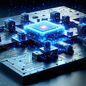 Blockchain Network Visualization With Futuristic Cityscape