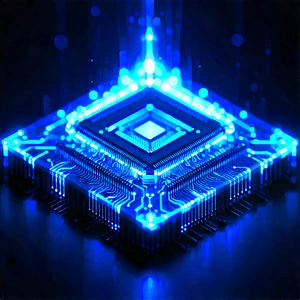 Microchip With Blue Light Glow With Blue White