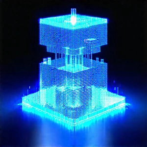 Quantum computer with blue light (glow:1.11)
