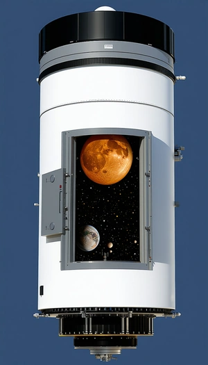 A Large White Satellite Dish Is Shown With A Picture Of A Solar System Inside Of It