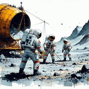 In The Image, There Are Four Astronauts Standing On A Rocky Surface, Possibly On The Moon