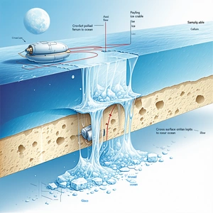 A Spacecraft Is Shown In A Diagram, With A Small Submarine Floating In The Water Next To It