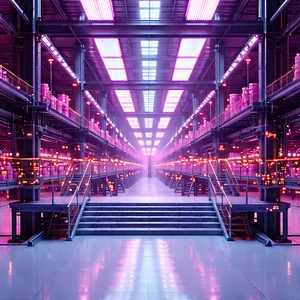 Entertainment Technology In Manufacturing Facility With Large, Well-lit