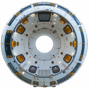 The Image Is A Close-up Of A Large, Round, White Structure With A Hole In The Center