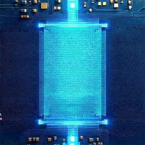 Circuit board with blue light (glow:1.42)