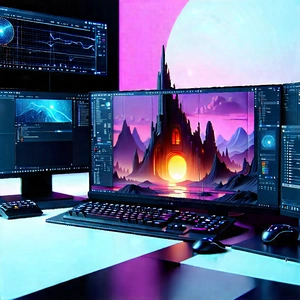 Futuristic digital workspace