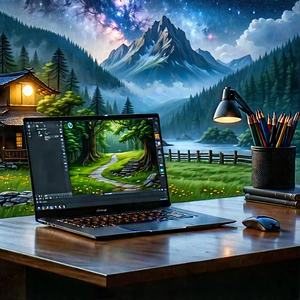 Laptop With Digital Artwork With Image, There