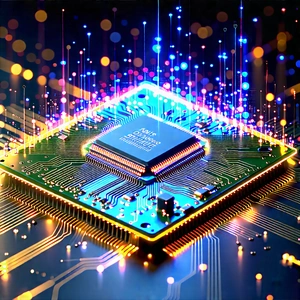 Microchip With Digital Particles With Close-up Computer