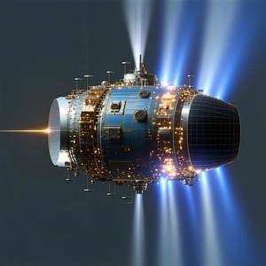 futuristic spacecraft shown dark blue