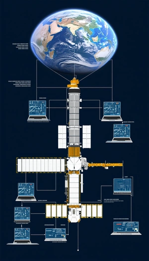 A Large Satellite Is Shown In A Diagram, With A Large Earth Globe In The Background