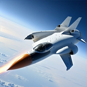 A White Jet Is Flying Through The Sky, Leaving A Trail Of Smoke Behind It