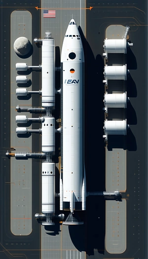 A Large White Space Shuttle Is Parked In A Hangar, Surrounded By Several Large White Cylinders