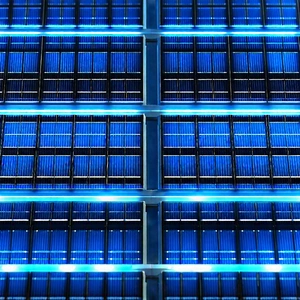 Solar panel with blue light glow
