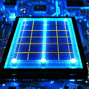 Solar panel with blue light glow