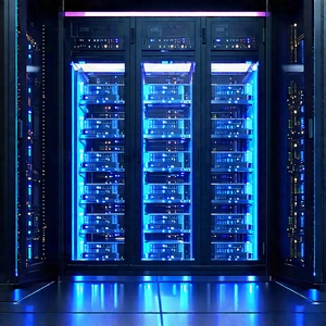 Server Rack With Holographic Projection With Image, There