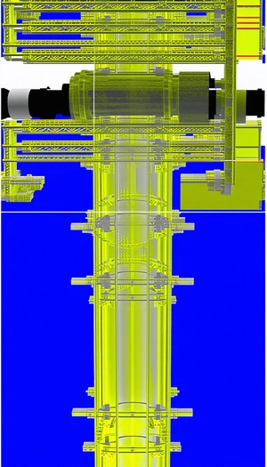 The Image Is A Blue And Yellow 3d Model Of A Large Pipe