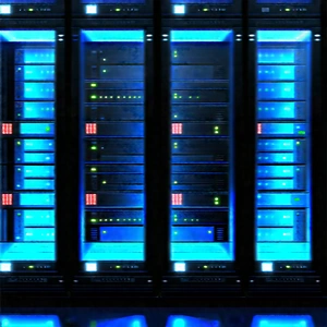 Server rack with blue light glow