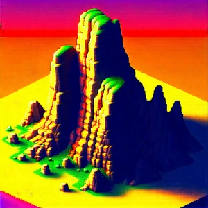 Nature Isometric Design: Rock Formation In Autumn Colors With Computer-generated Mountain