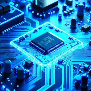 Tech Cinema 4D: Circuit board with blue light (glow:1.15)