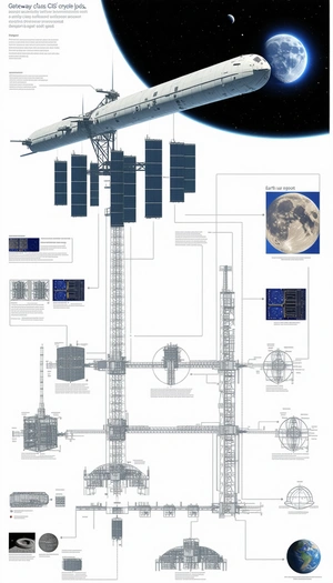 The Image Is A Diagram Of A Space Station, Showing The Various Components And Their Relationships