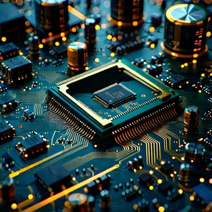 Close-up Of Electronic Circuit With Close-up Computer