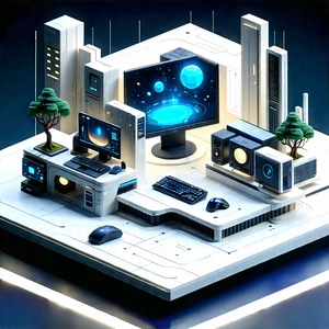 Futuristic Digital Workspace With Image, There