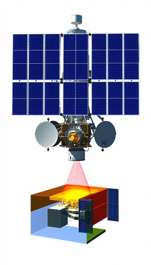 A Spacecraft Is Shown In A Close-up View, With A Large Satellite Dish On The Front
