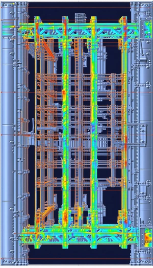 The Image Is A 3d Model Of A Large Structure, Possibly A Building Or A Bridge