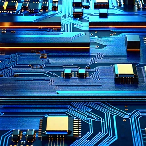 Circuit board with blue light glow