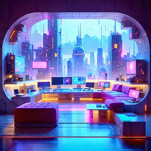 Futuristic Tech Startup Office With Futuristic Scene,