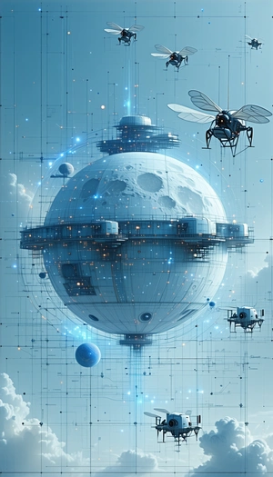 In This Image, There Is A Large, Futuristic Space Station Floating In The Air