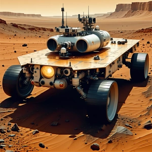 A Futuristic Vehicle Is Parked On A Rocky Surface, Possibly A Desert