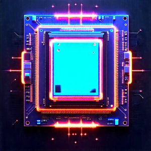Microchip With Neon Accents With Close-up Computer