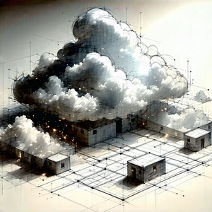 Tech Pencil Sketch: (cloud:1.19) Computing Visualization With Drawing Cloudy