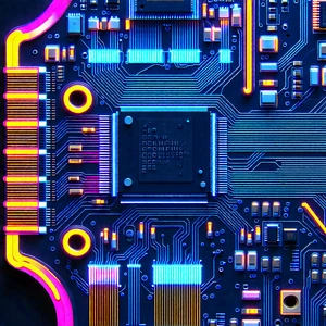 Tech Ink Drawing: Circuit board with neon accents