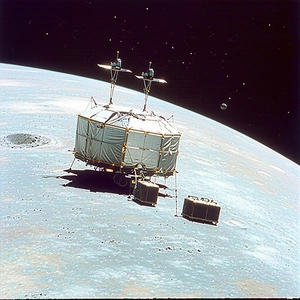 A Spacecraft On The Moon, With A Large Satellite On The Ground