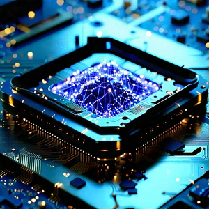 Quantum Computer With Digital Particles With Close-up Computer