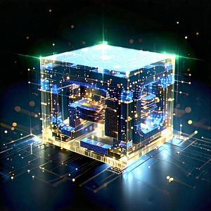 Quantum Computer With Digital Particles With Image, There